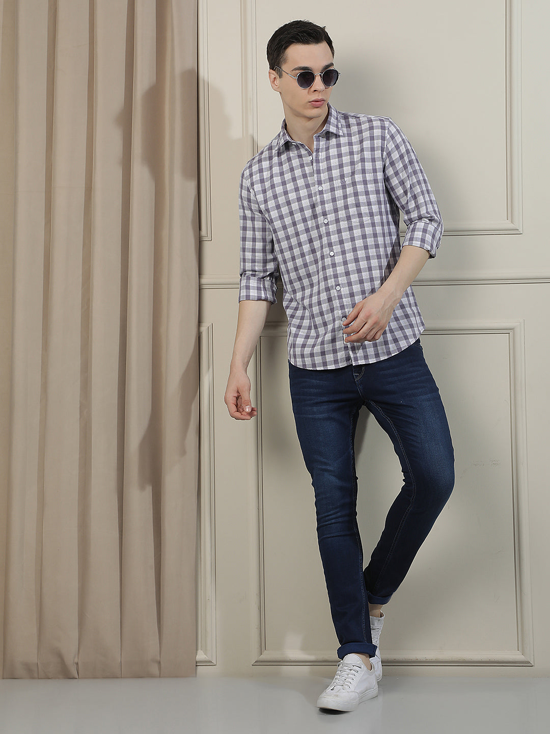 Smart Purple Casual Checked Shirt-Men Shirts-Crimsoune Club