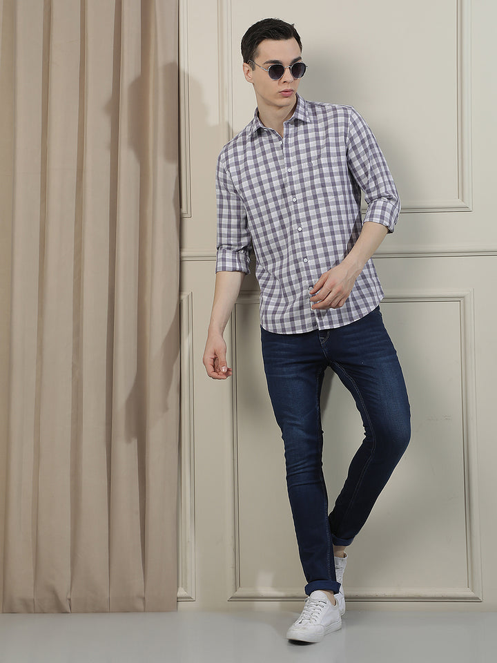 Smart Purple Casual Checked Shirt-Men Shirts-Crimsoune Club