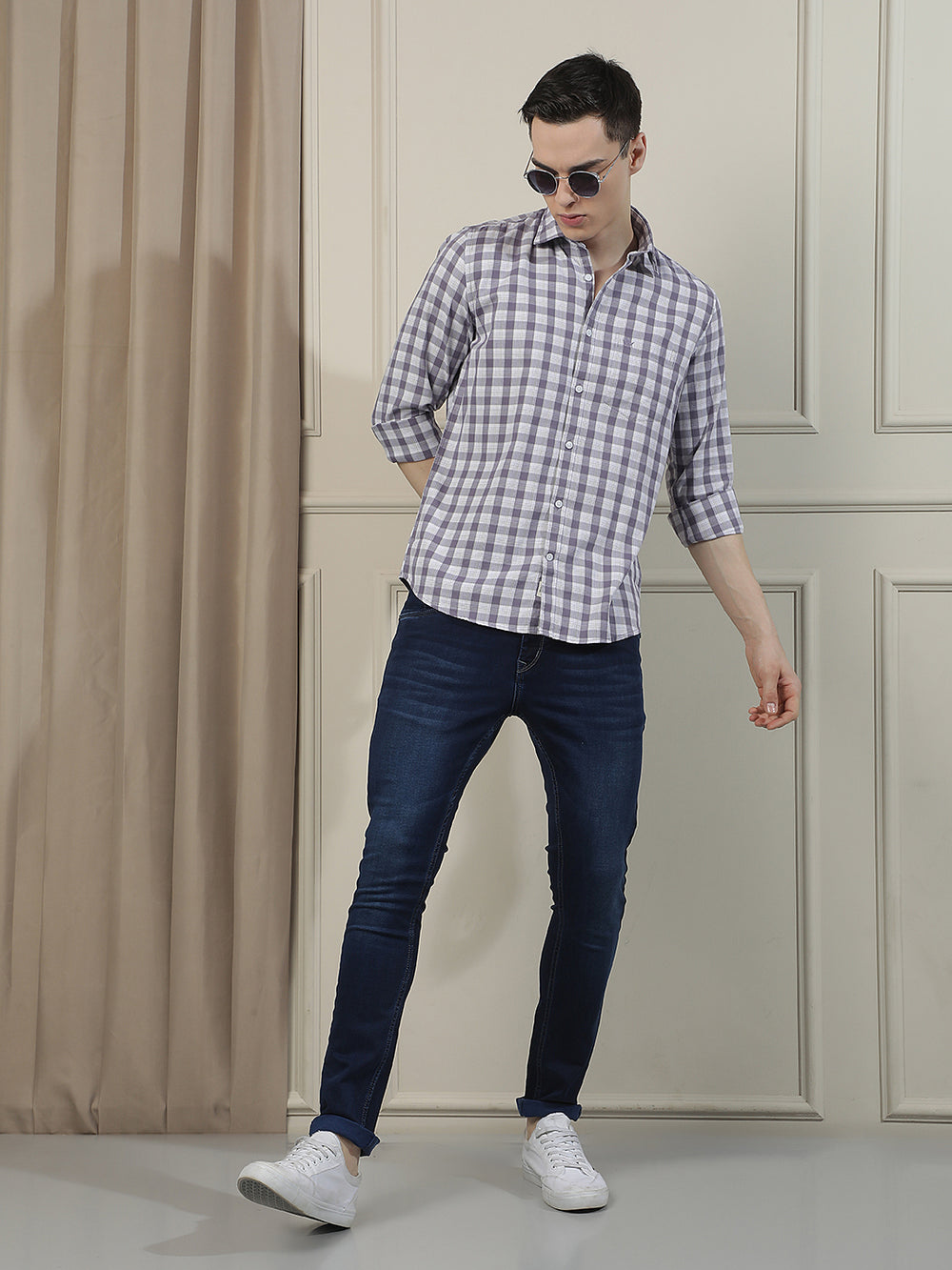 Smart Purple Casual Checked Shirt-Men Shirts-Crimsoune Club