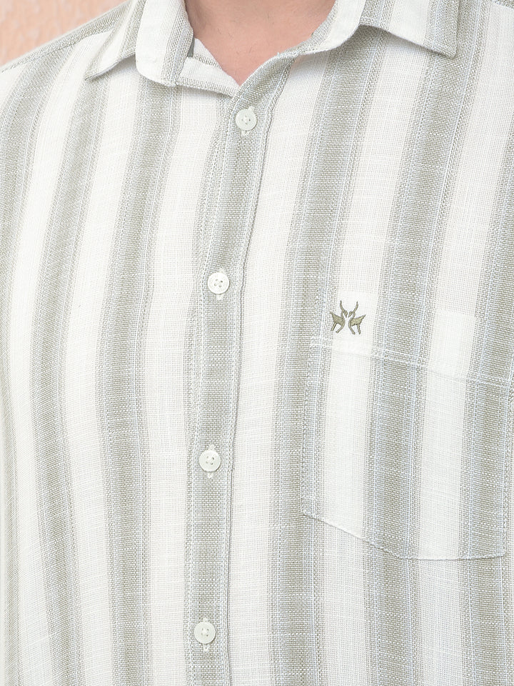 Green Vertical Stripes 100% Cotton Shirt-Men Shirts-Crimsoune Club