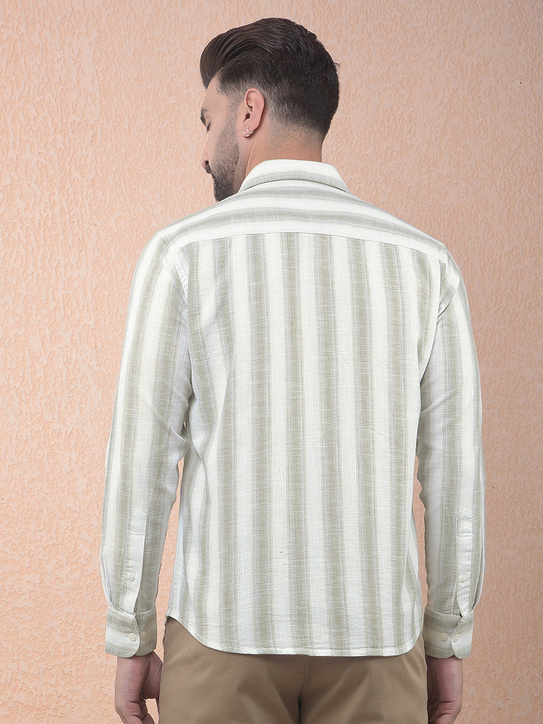 Green Vertical Stripes 100% Cotton Shirt-Men Shirts-Crimsoune Club