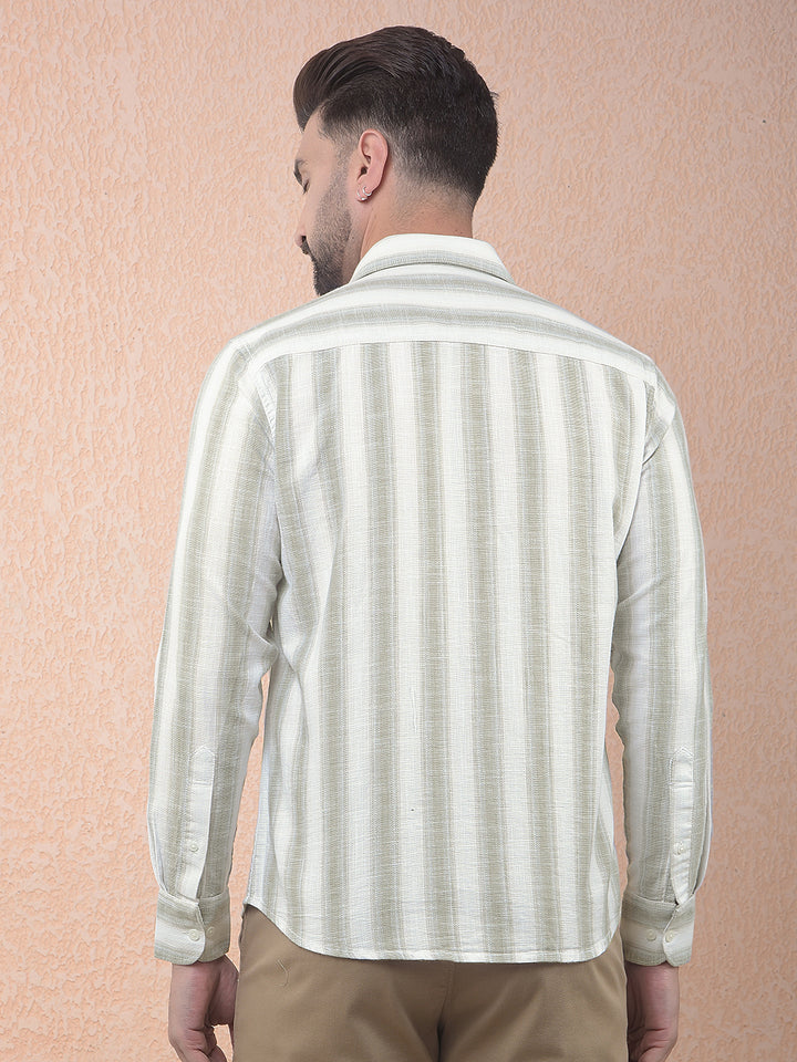 Green Vertical Stripes 100% Cotton Shirt-Men Shirts-Crimsoune Club