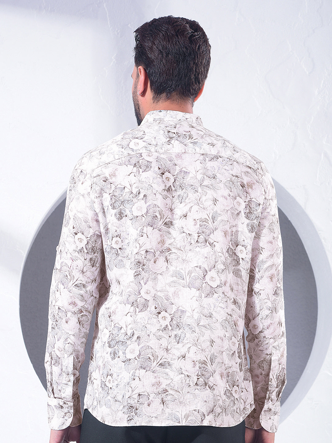 Green Floral Print Linen Kurta-Men Kurtas-Crimsoune Club