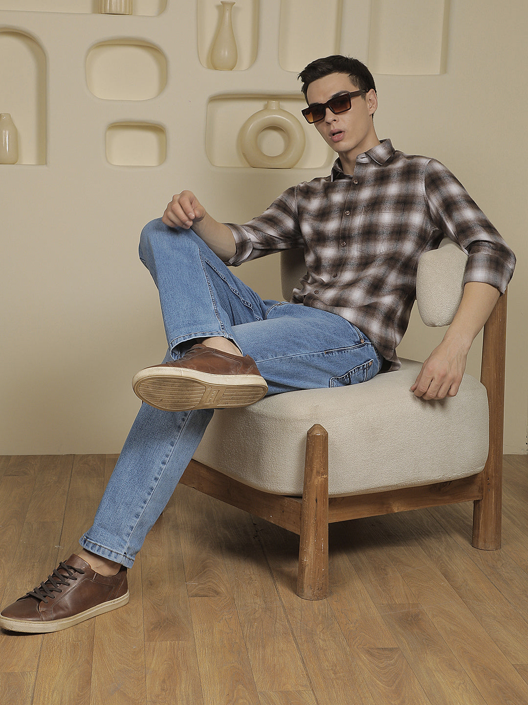 Brown Checked 100% Cotton Shirt-Men Shirts-Crimsoune Club