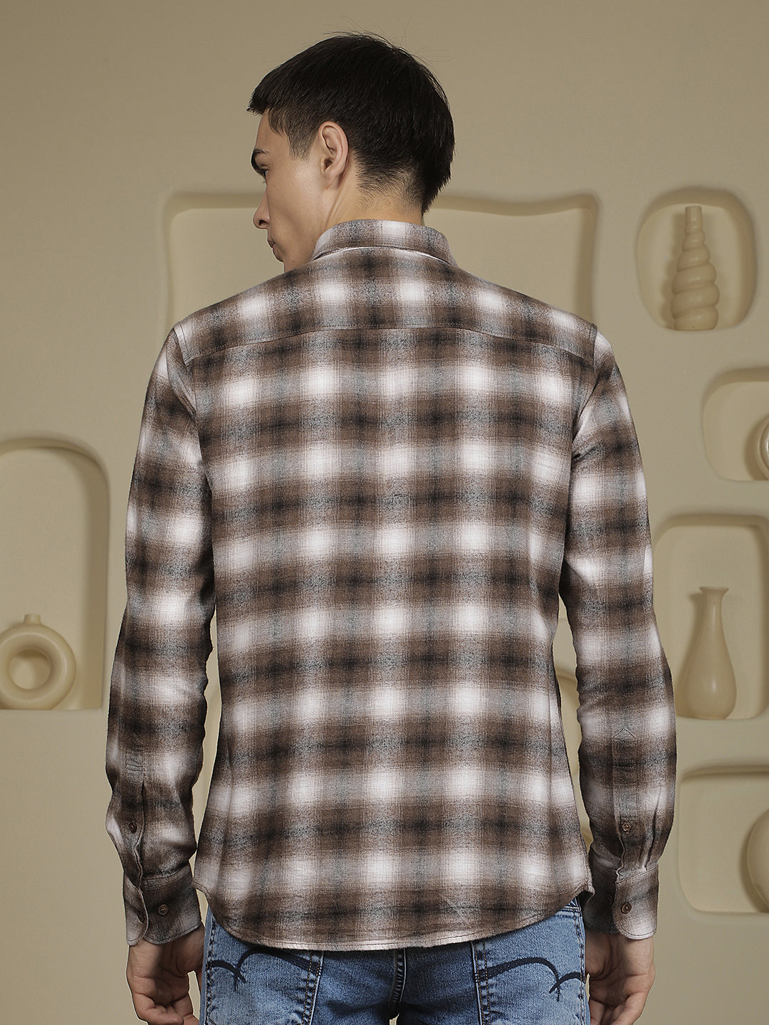 Brown Checked 100% Cotton Shirt-Men Shirts-Crimsoune Club