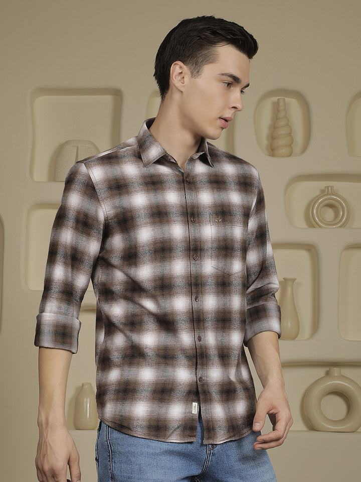Brown Checked 100% Cotton Shirt-Men Shirts-Crimsoune Club