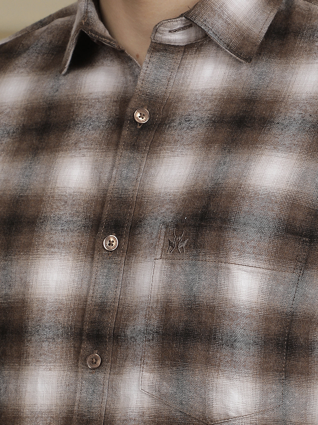 Brown Checked 100% Cotton Shirt-Men Shirts-Crimsoune Club