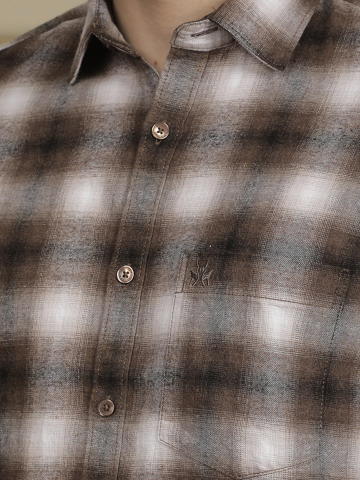 Brown Checked 100% Cotton Shirt-Men Shirts-Crimsoune Club