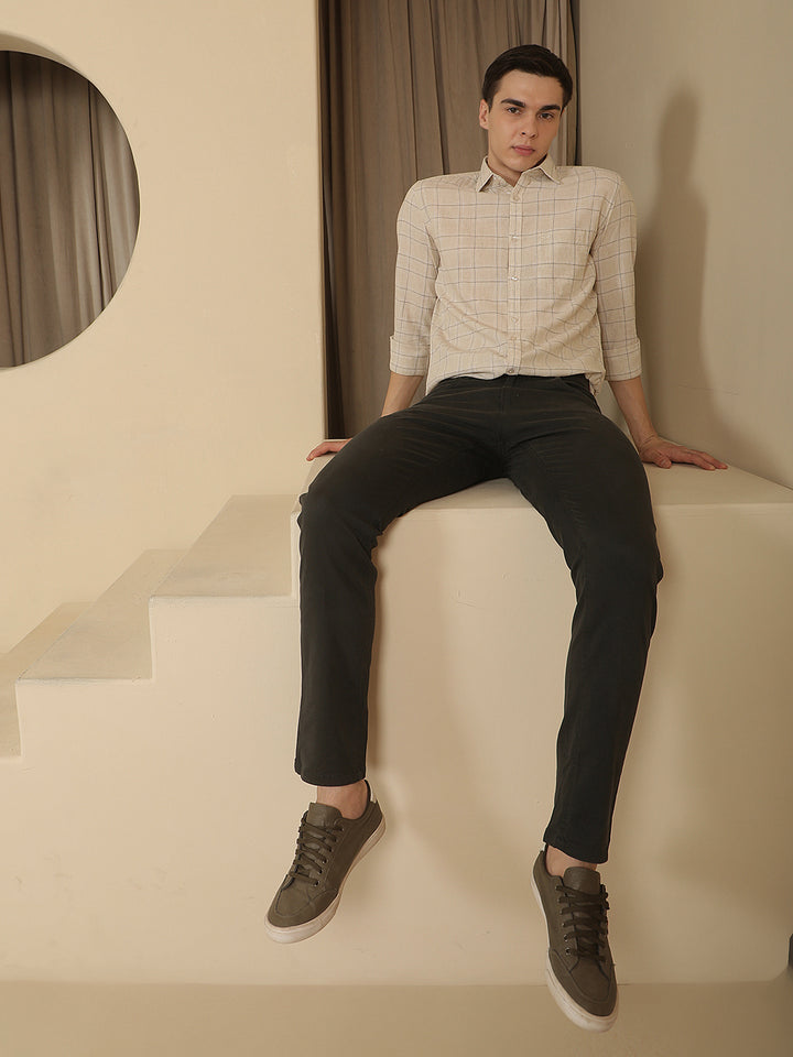 Cream Checked Linen Shirt-Men Shirts-Crimsoune Club