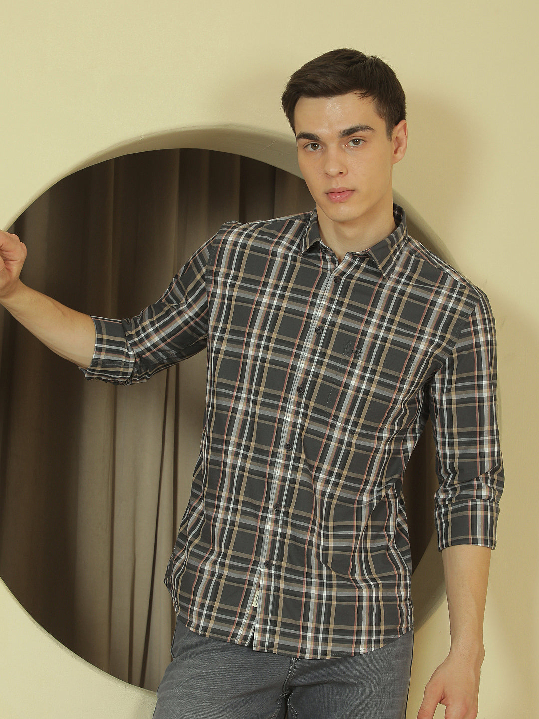 Grey Checked 100% Cotton Shirt-Men Shirts-Crimsoune Club