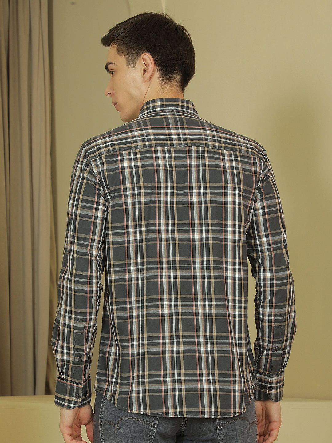 Grey Checked 100% Cotton Shirt-Men Shirts-Crimsoune Club