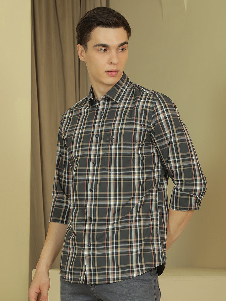 Grey Checked 100% Cotton Shirt-Men Shirts-Crimsoune Club