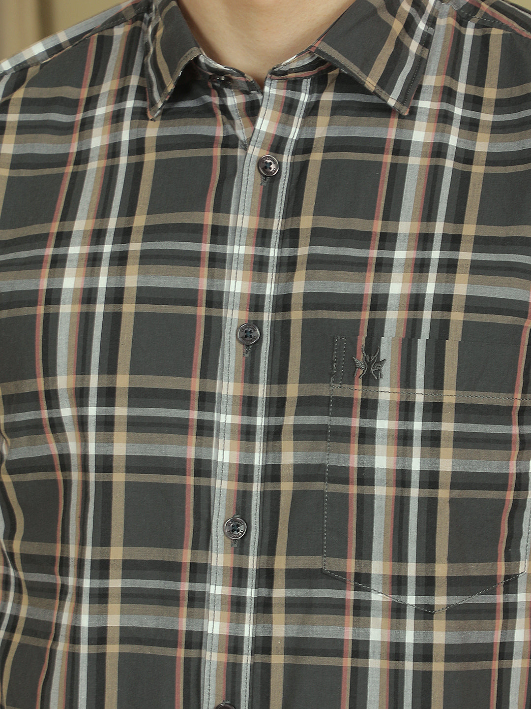 Grey Checked 100% Cotton Shirt-Men Shirts-Crimsoune Club