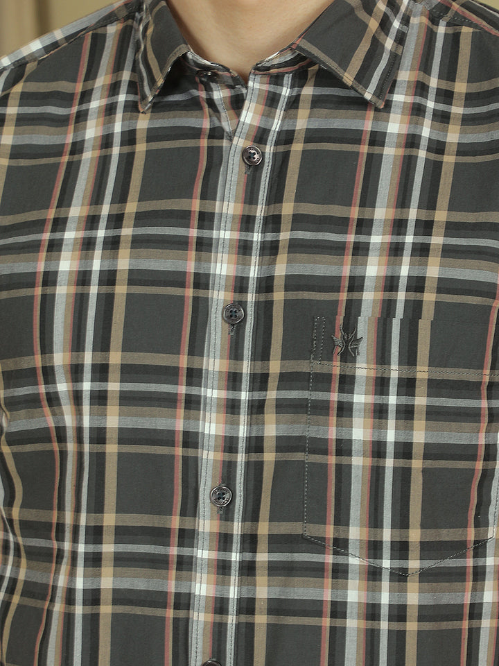 Grey Checked 100% Cotton Shirt-Men Shirts-Crimsoune Club