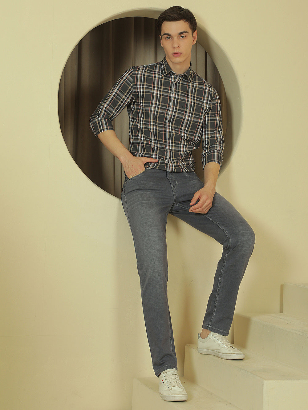 Grey Checked 100% Cotton Shirt-Men Shirts-Crimsoune Club