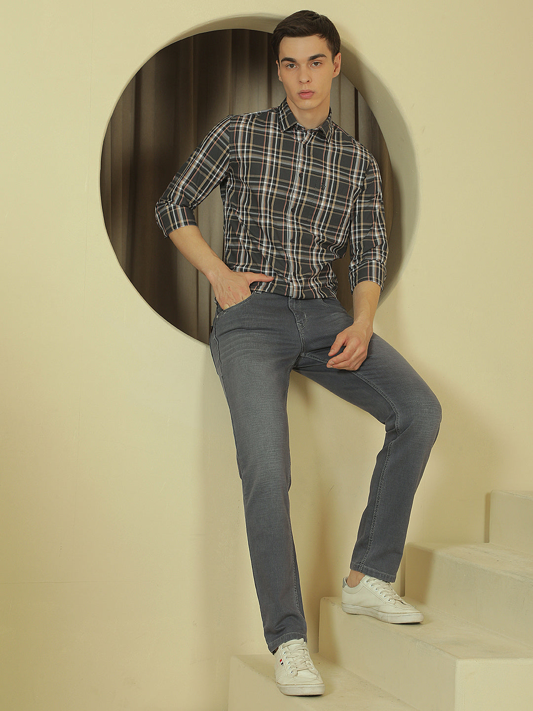 Grey Checked 100% Cotton Shirt-Men Shirts-Crimsoune Club