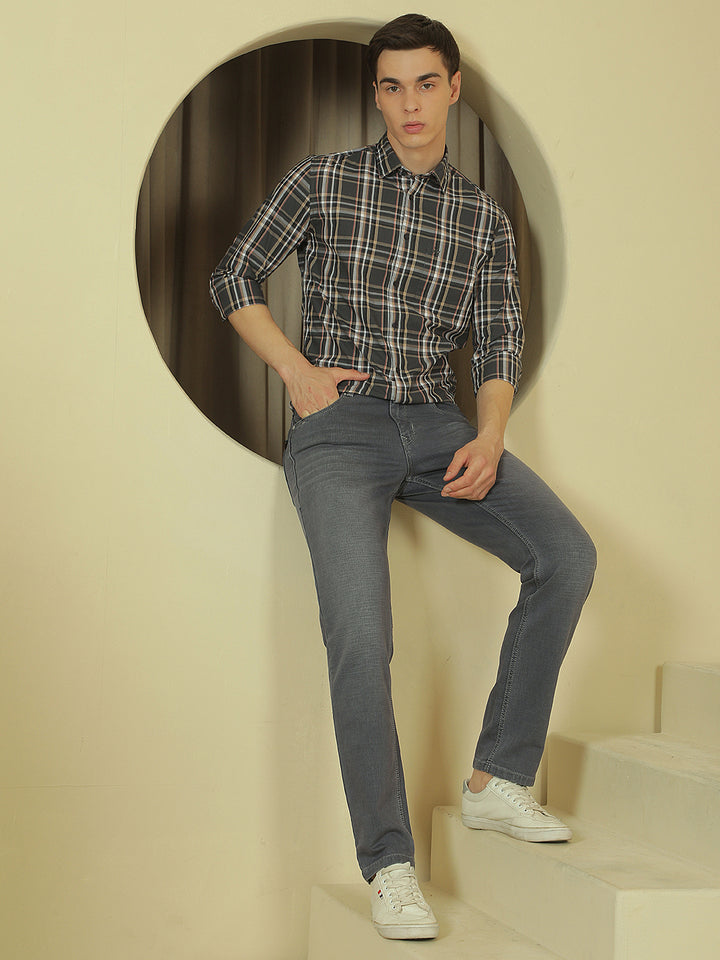 Grey Checked 100% Cotton Shirt-Men Shirts-Crimsoune Club