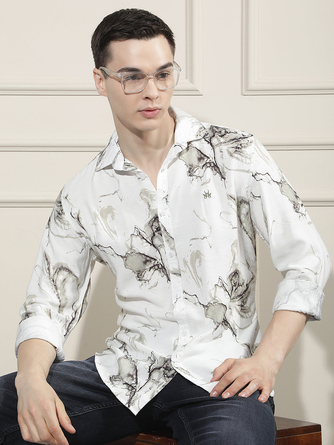 Green Floral Print Shirt-Men Shirts-Crimsoune Club