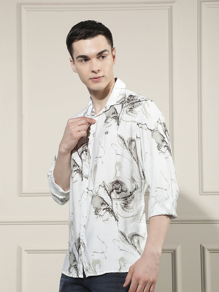 Green Floral Print Shirt-Men Shirts-Crimsoune Club