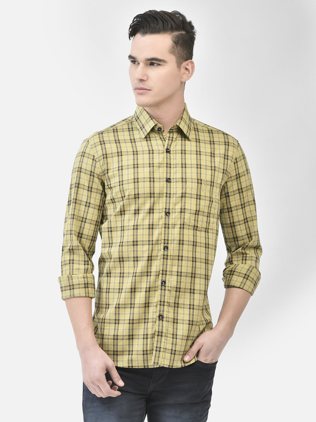 Mustard Checked Shirt-Men Shirts-Crimsoune Club