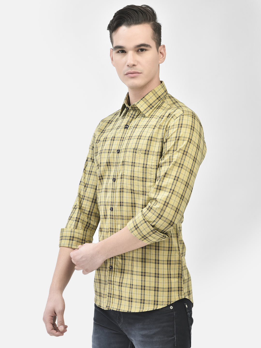 Mustard Checked Shirt-Men Shirts-Crimsoune Club