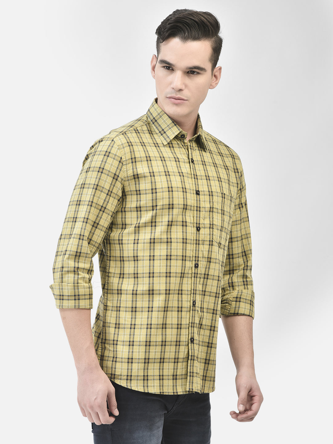 Mustard Checked Shirt-Men Shirts-Crimsoune Club