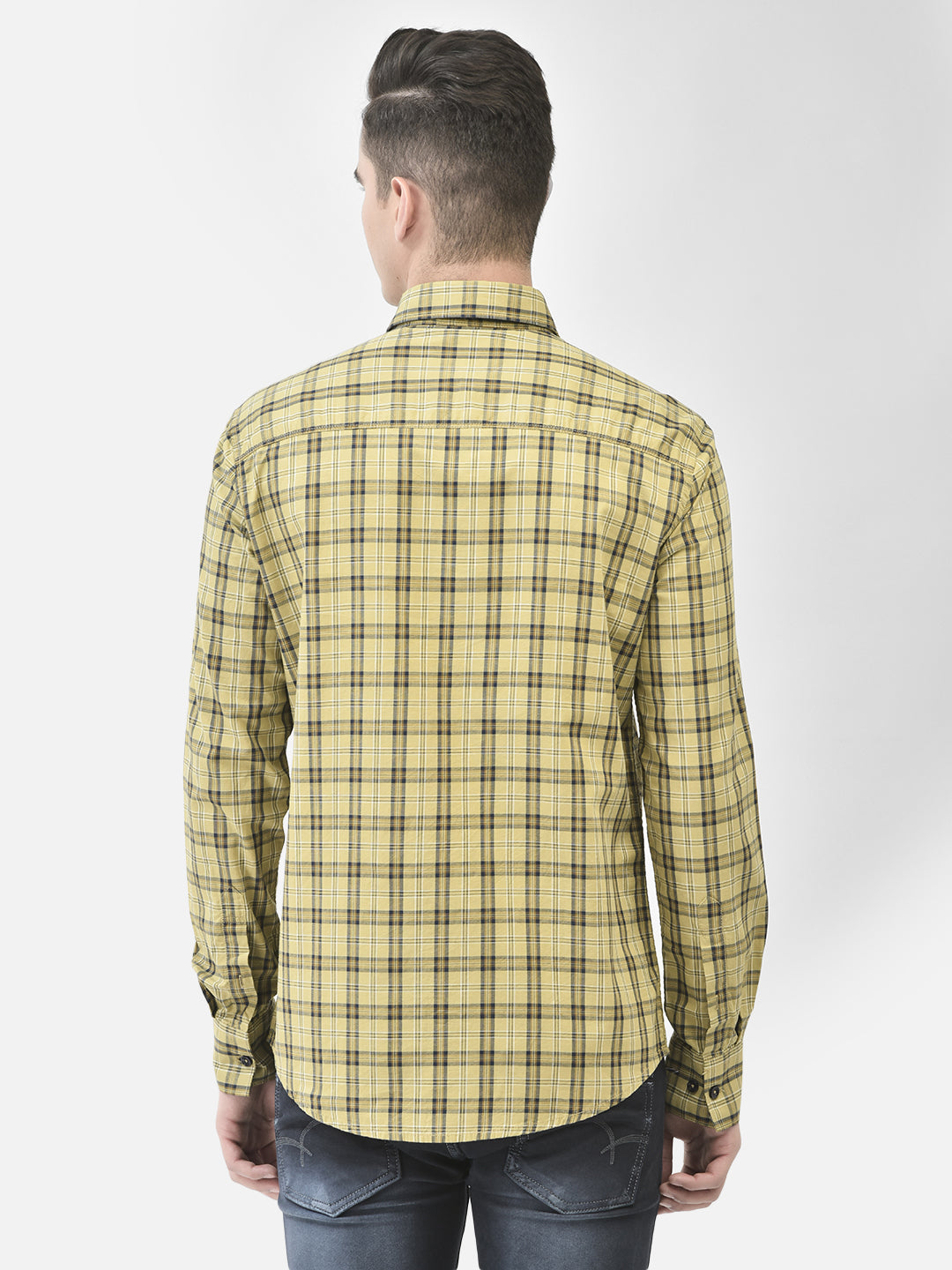 Mustard Checked Shirt-Men Shirts-Crimsoune Club