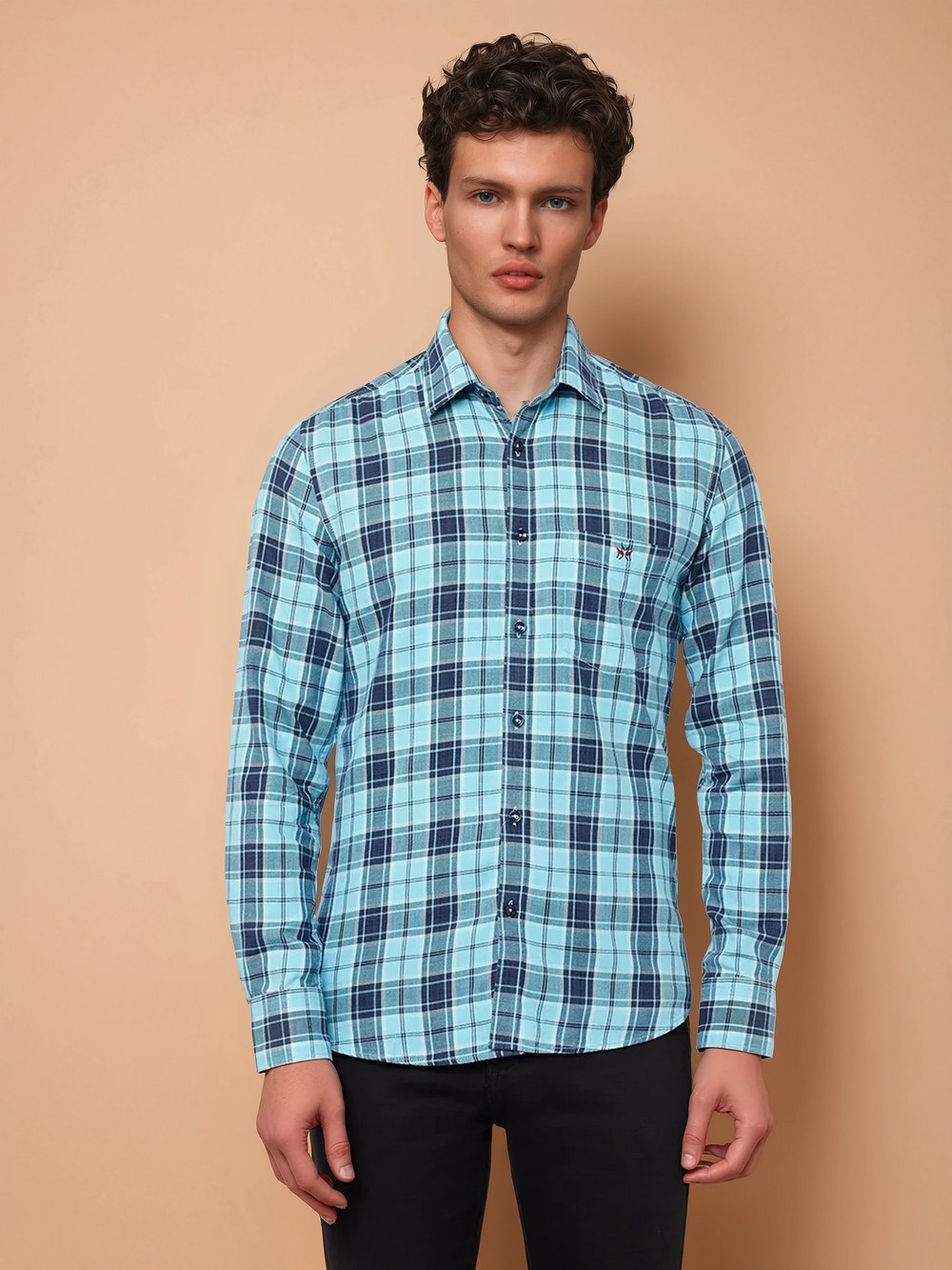 Blue Checked Casual Shirt-Men Shirts-Crimsoune Club