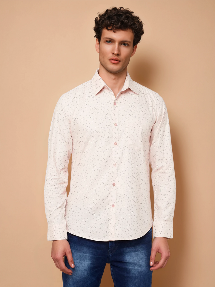 Peach Printed Casual Shirt-Men Shirts-Crimsoune Club