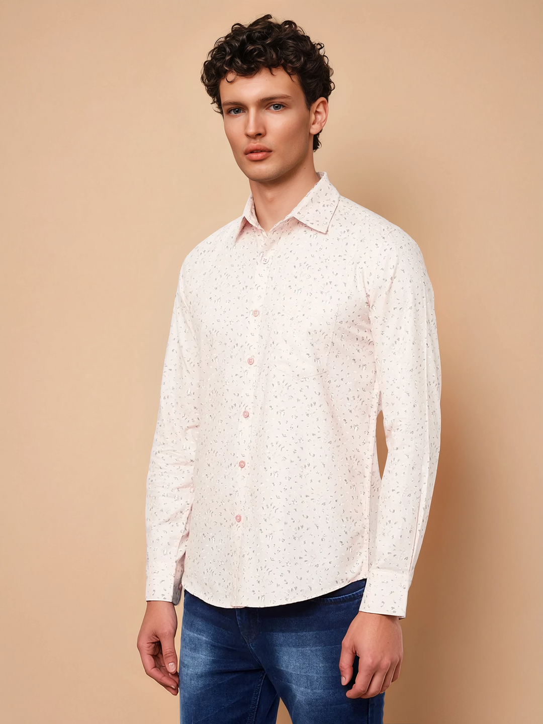Peach Printed Casual Shirt-Men Shirts-Crimsoune Club