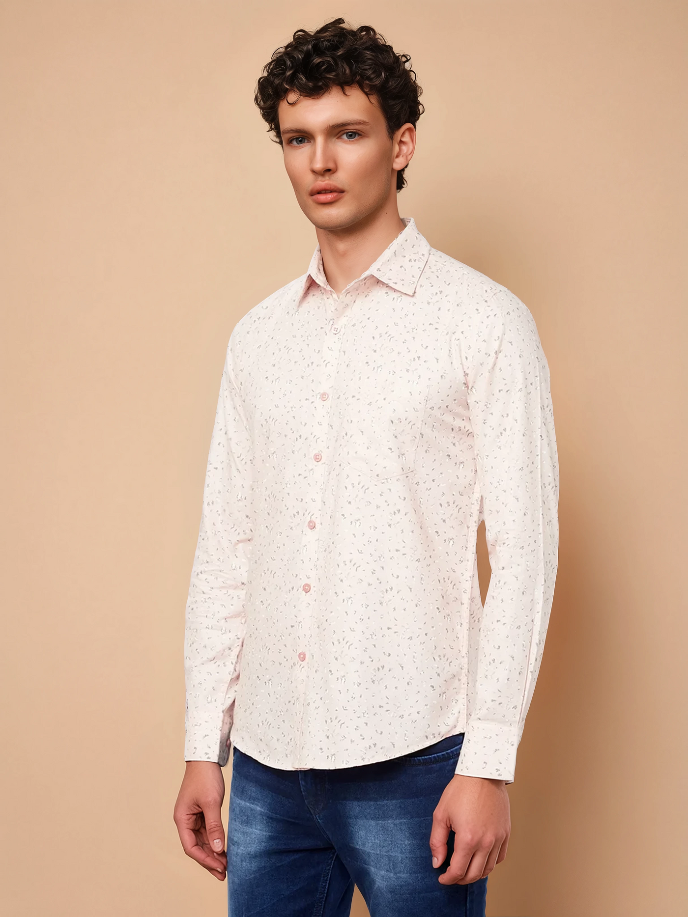 Peach Printed Casual Shirt-Men Shirts-Crimsoune Club