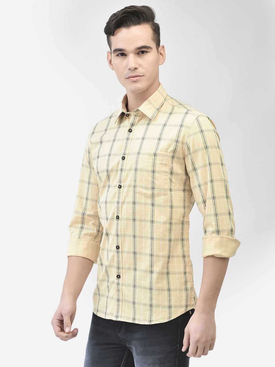 Yellow Checked Shirt-Men Shirts-Crimsoune Club