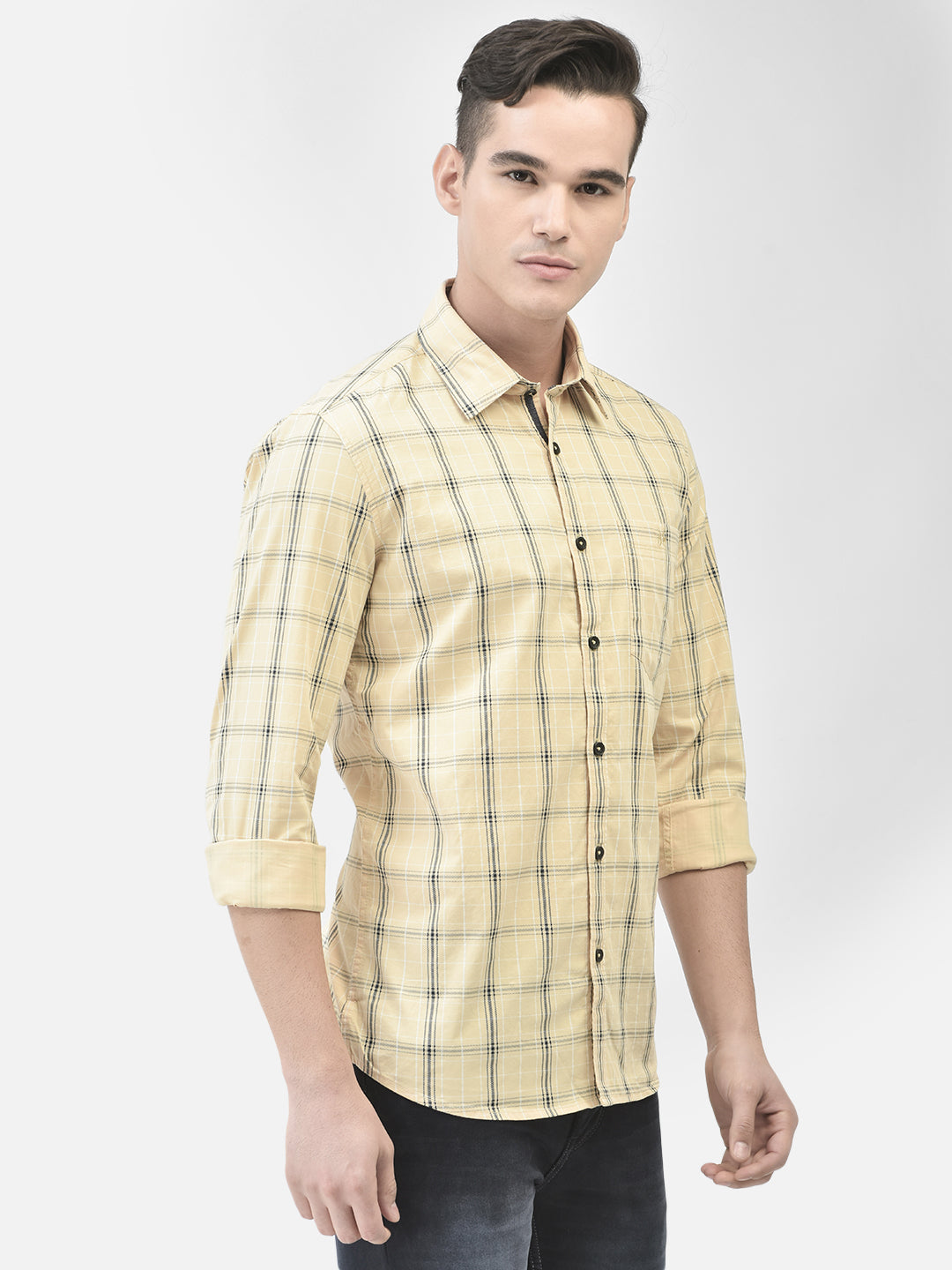 Yellow Checked Shirt-Men Shirts-Crimsoune Club