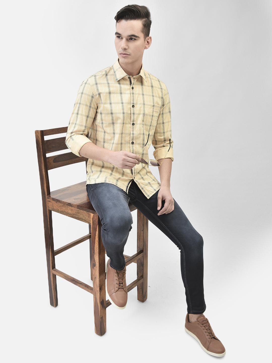 Yellow Checked Shirt-Men Shirts-Crimsoune Club