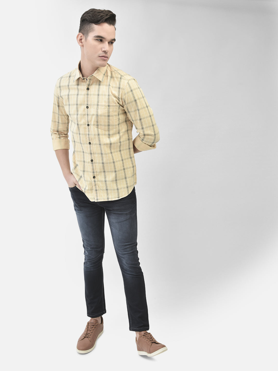 Yellow Checked Shirt-Men Shirts-Crimsoune Club