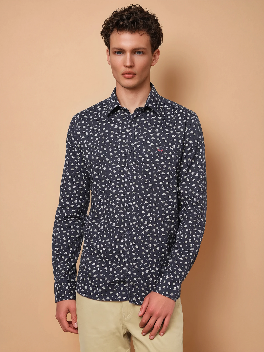 Navy Blue Floral Printed Shirt-Men Shirts-Crimsoune Club