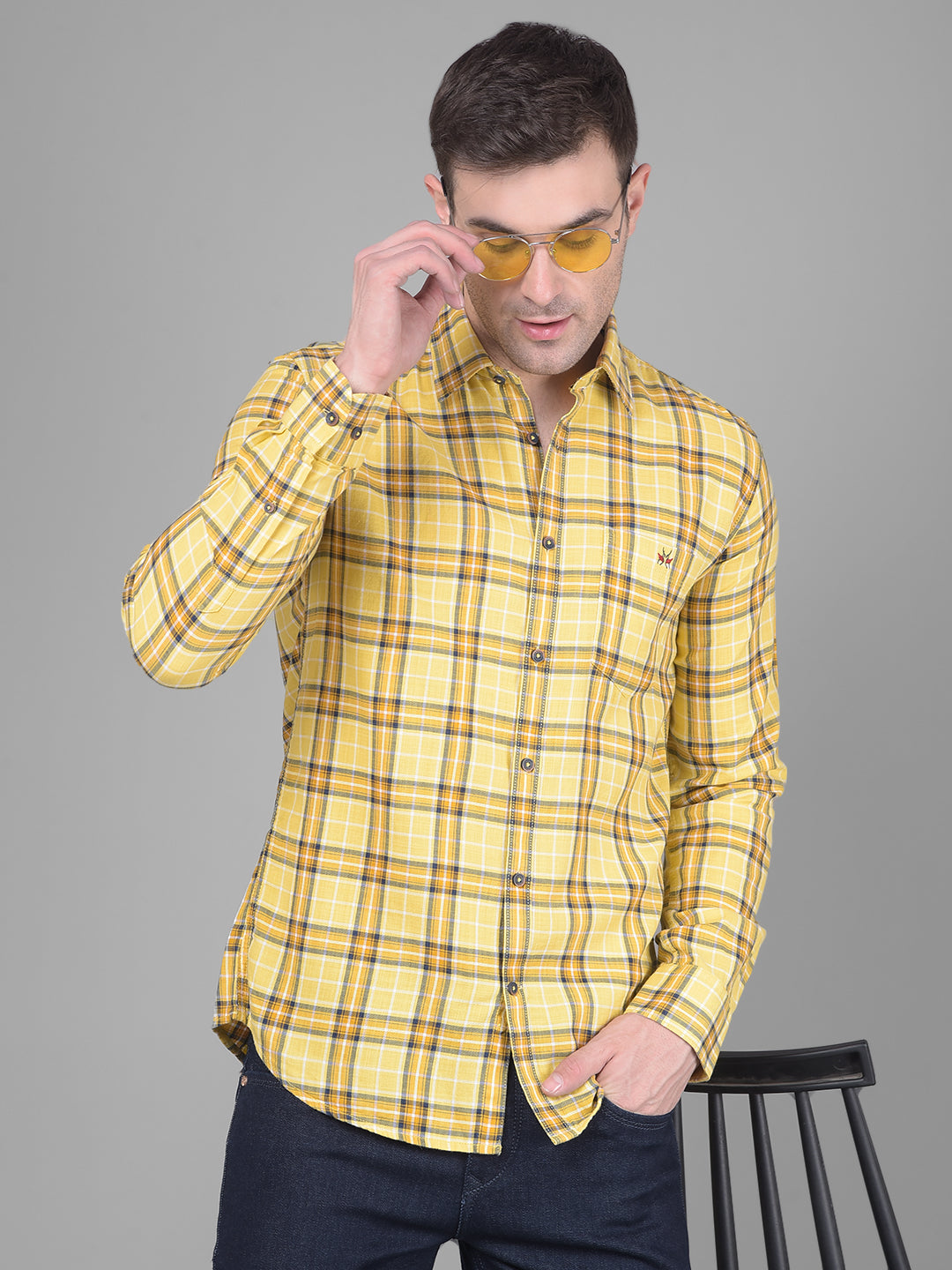 Mustard Checks Shirt-Men Shirts-Crimsoune Club