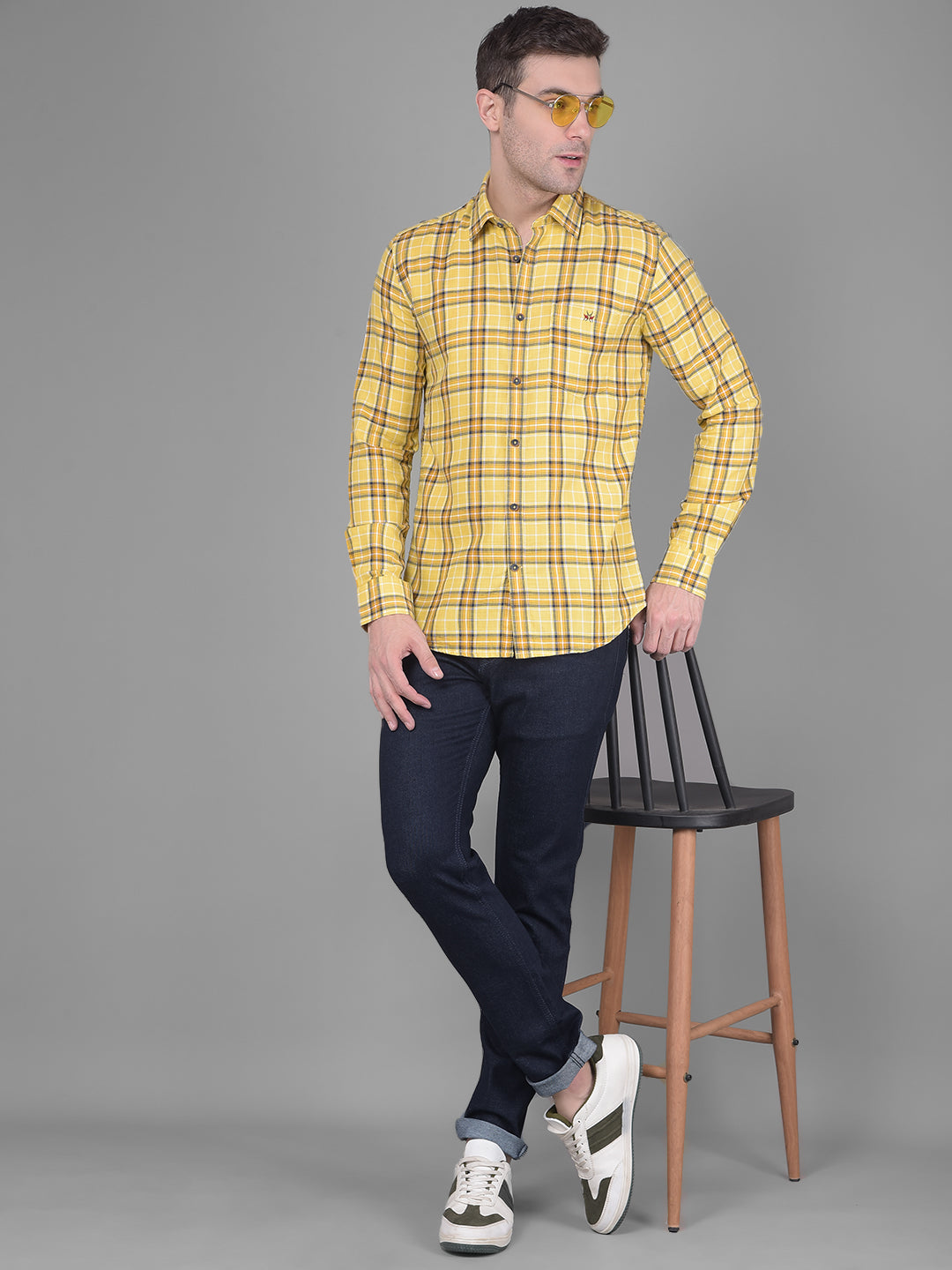 Mustard Checks Shirt-Men Shirts-Crimsoune Club