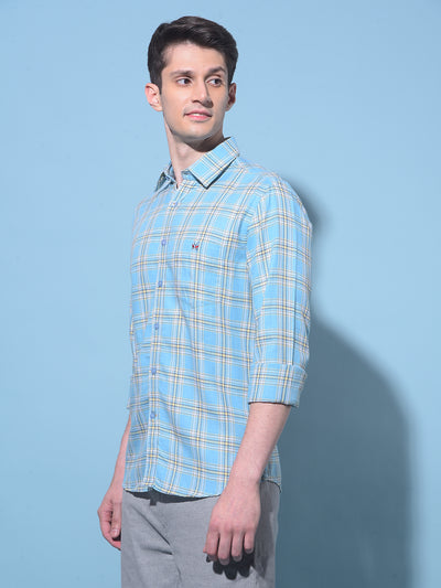 Blue Tartan Check Cotton Shirt-Men Shirts-Crimsoune Club