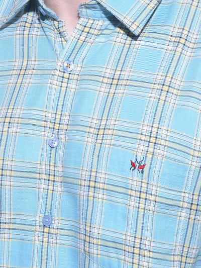 Blue Tartan Check Cotton Shirt-Men Shirts-Crimsoune Club