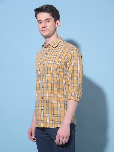 Khaki Tartan Check 100% Cotton Shirt-Men Shirts-Crimsoune Club