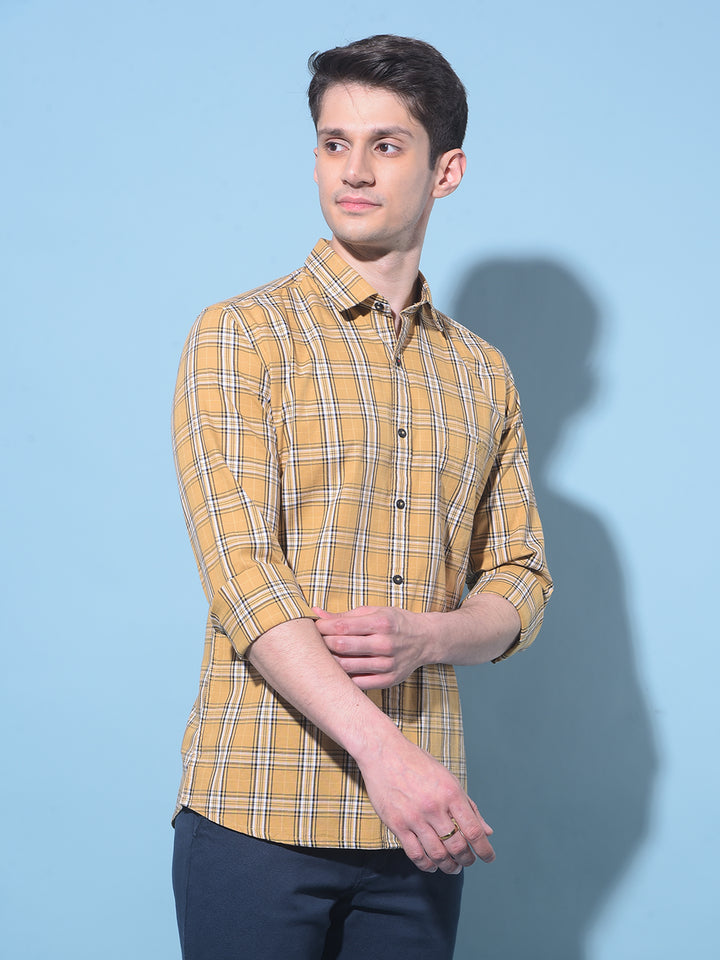 Khaki Tartan Check 100% Cotton Shirt-Men Shirts-Crimsoune Club