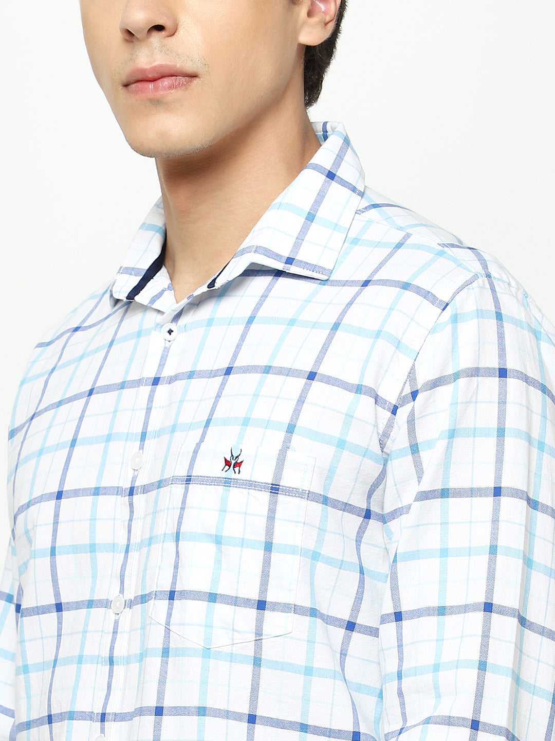 Blue Tartan Check 100% Cotton Shirt-Men Shirts-Crimsoune Club