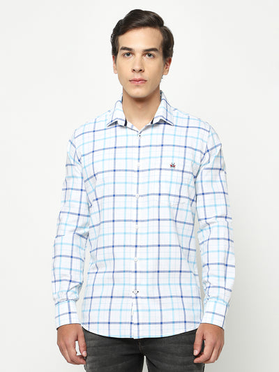 Blue Tartan Check 100% Cotton Shirt-Men Shirts-Crimsoune Club