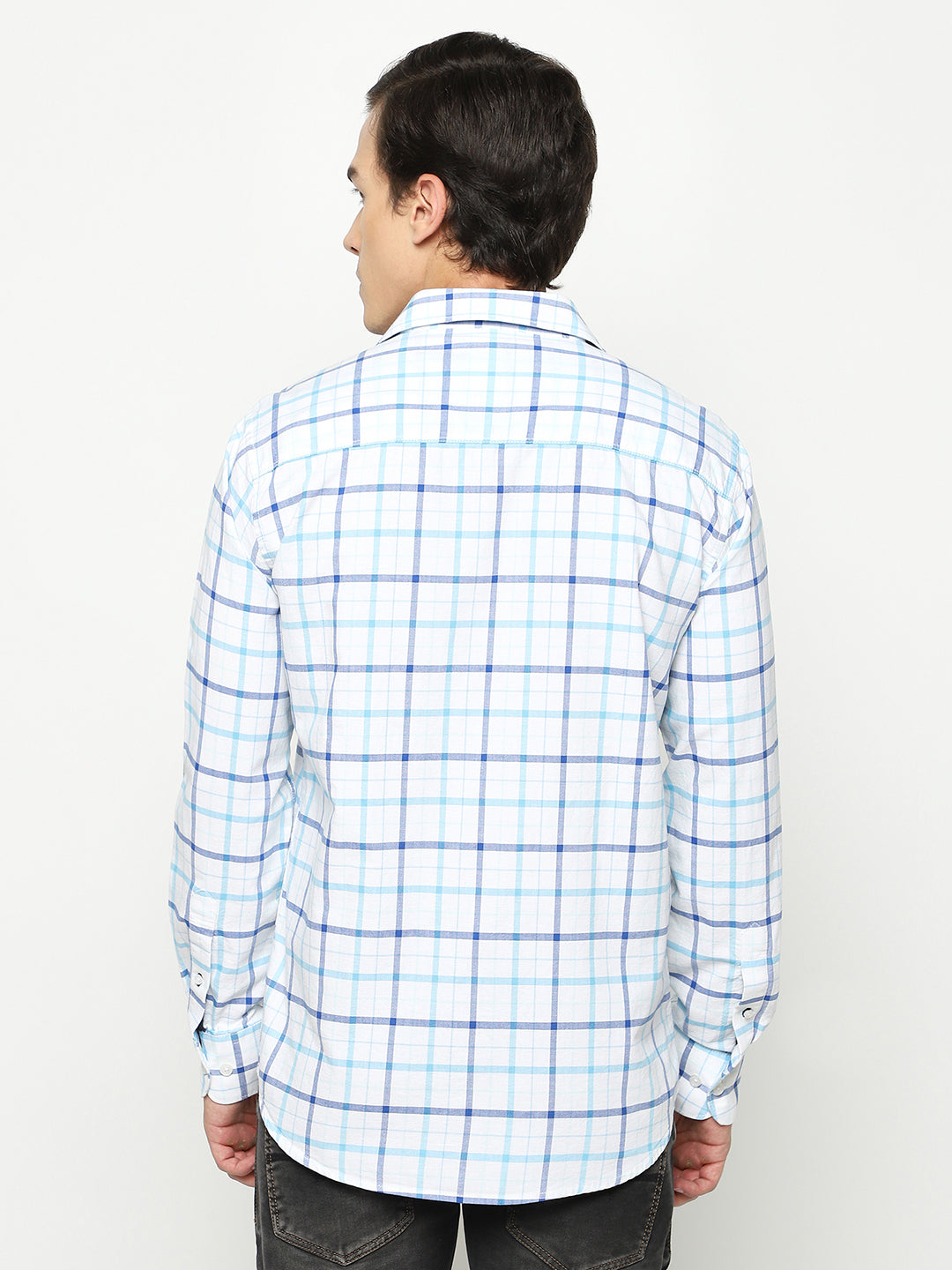 Blue Tartan Check 100% Cotton Shirt-Men Shirts-Crimsoune Club