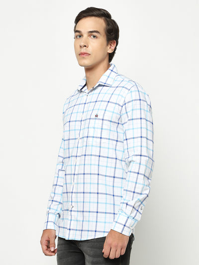 Blue Tartan Check 100% Cotton Shirt-Men Shirts-Crimsoune Club