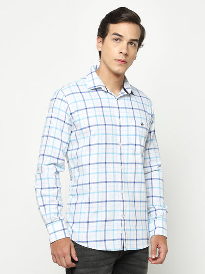 Blue Tartan Check 100% Cotton Shirt-Men Shirts-Crimsoune Club