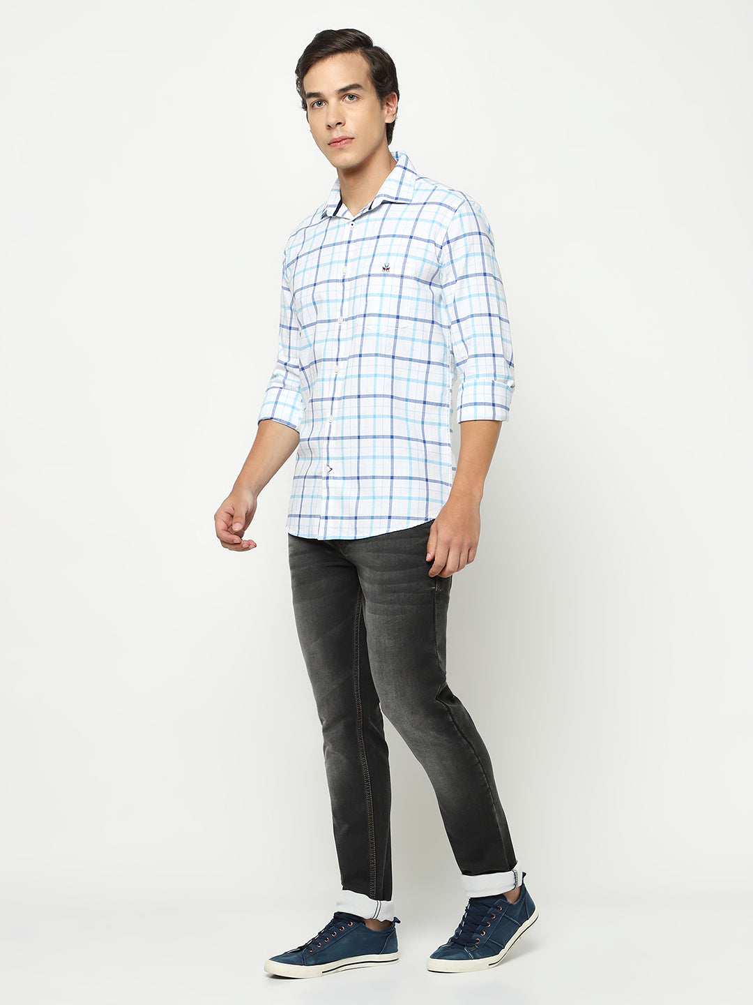 Blue Tartan Check 100% Cotton Shirt-Men Shirts-Crimsoune Club