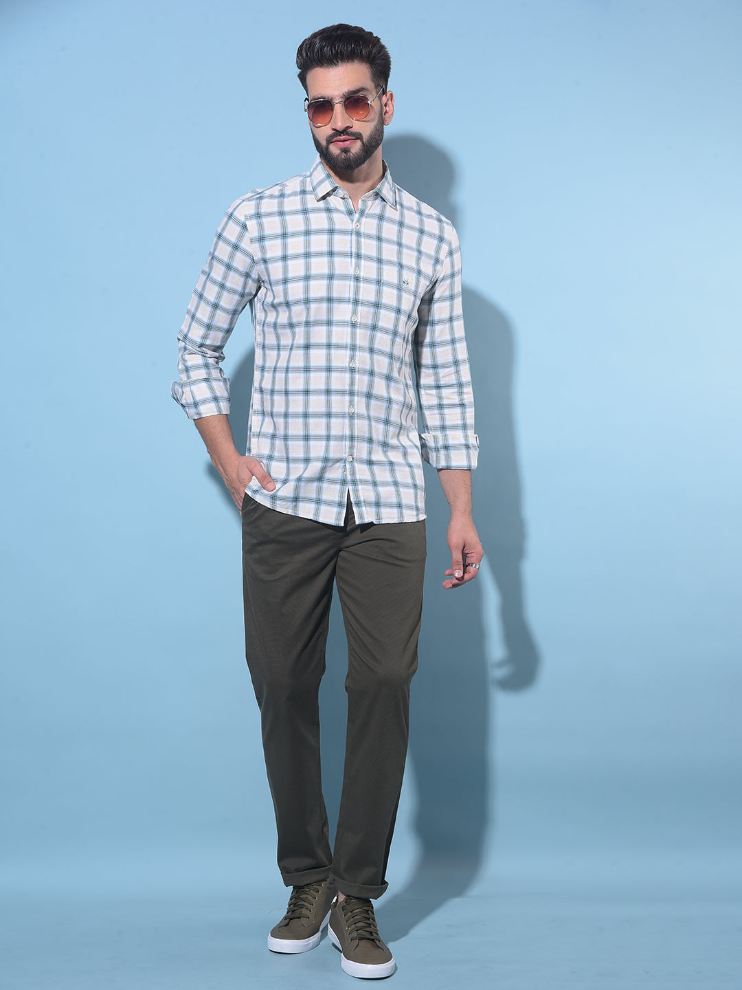 Green Tartan Check Linen Shirt-Men Shirts-Crimsoune Club