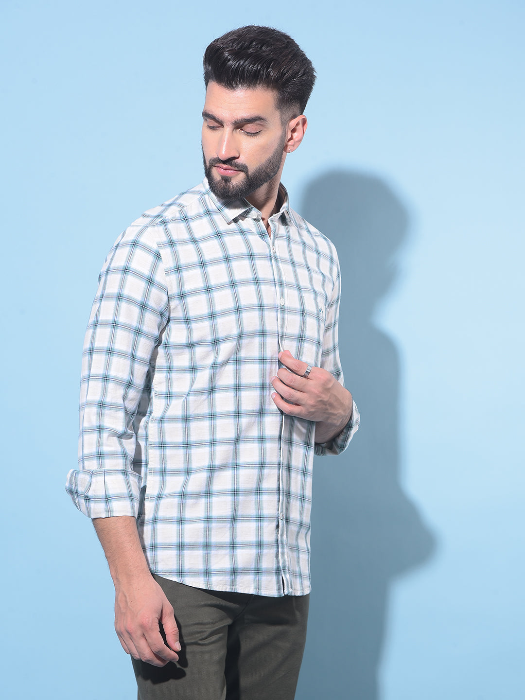 Green Tartan Check Linen Shirt-Men Shirts-Crimsoune Club